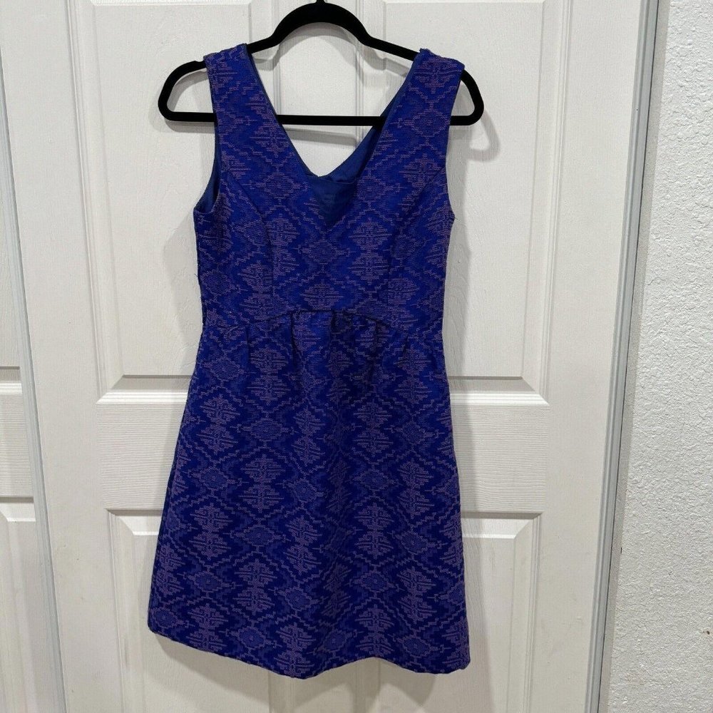 Anthropologie Women Size 4 Jacquard Fit Flare Maeve Blue Sheath Brocade‎ Dress - Picture 5 of 12